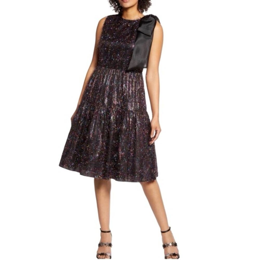 NWT Halogen x Atlantic-Pacific Bow Rainbow Tinsel Tiered‎ Party Dress size 6